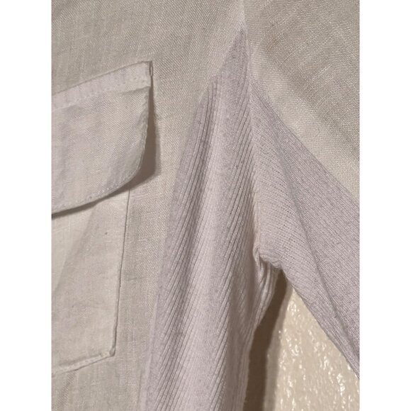 INC. International Concept 8 White Linen Rayon Blouse Pockets Roll Tab Sleeves - Picture 14 of 16